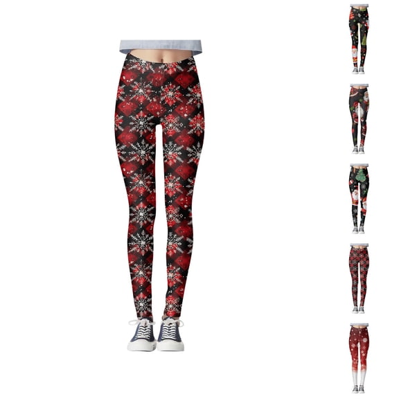 Christmas Leggings for Women 2025 High Waisted Festive Graphic Stretchy Tights Holiday Yoga Pants