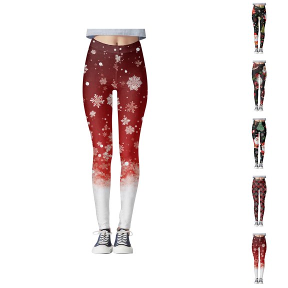 Christmas Leggings for Women 2025 High Waisted Festive Graphic Stretchy Tights Holiday Yoga Pants