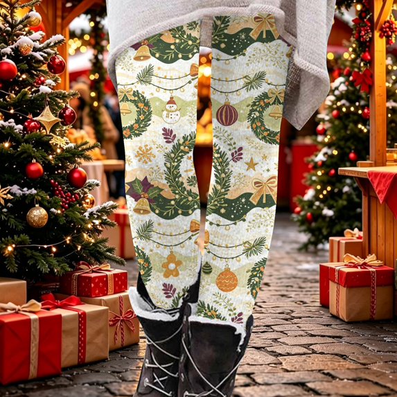 Christmas Leggings for Women Comfy Snowman Printed High Waisted Tights Plus Size Tummy Control Workout Gym Yoga Pants Beige,2XL