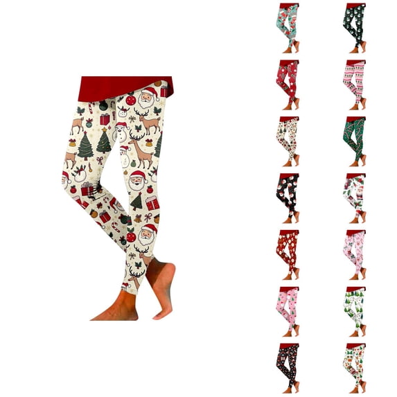 Christmas Leggings for Women Elastic High Waist Festive Print Holiday Leggings Lifting Workout Yoga Pants