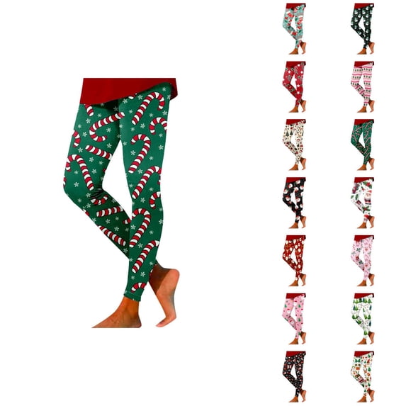 Christmas Leggings for Women Elastic High Waist Festive Print Holiday Leggings Lifting Workout Yoga Pants