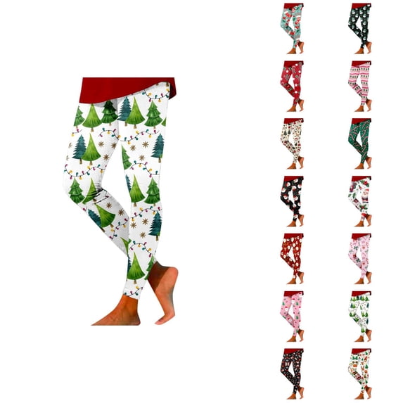 Christmas Leggings for Women Elastic High Waist Festive Print Holiday Leggings Lifting Workout Yoga Pants