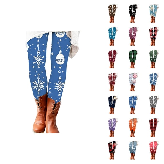 Christmas Leggings for Women Elastic High Waist Festive Snowflake Print Holiday Tights Pants Workout Yoga Pants