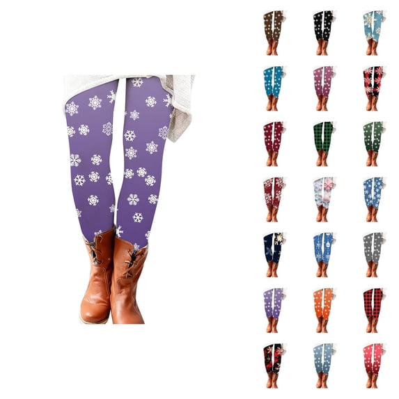 Christmas Leggings for Women Elastic High Waist Festive Snowflake Print Holiday Tights Pants Workout Yoga Pants