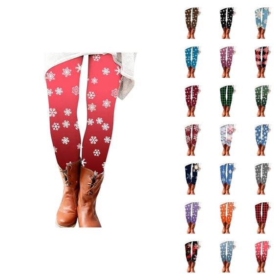 Christmas Leggings for Women Elastic High Waist Festive Snowflake Print Holiday Tights Pants Workout Yoga Pants