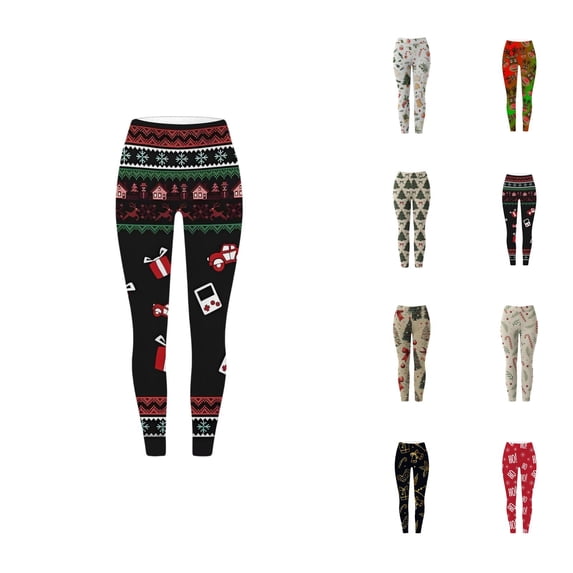 Christmas Leggings for Women Elastic High Waist Slim Fit Festive Print Thermal Leggings Workout Yoga Pants