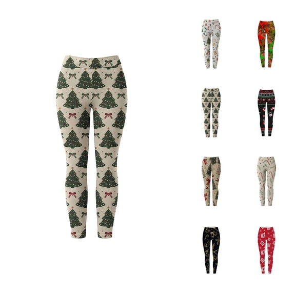 Christmas Leggings for Women Elastic High Waist Slim Fit Festive Print Thermal Leggings Workout Yoga Pants