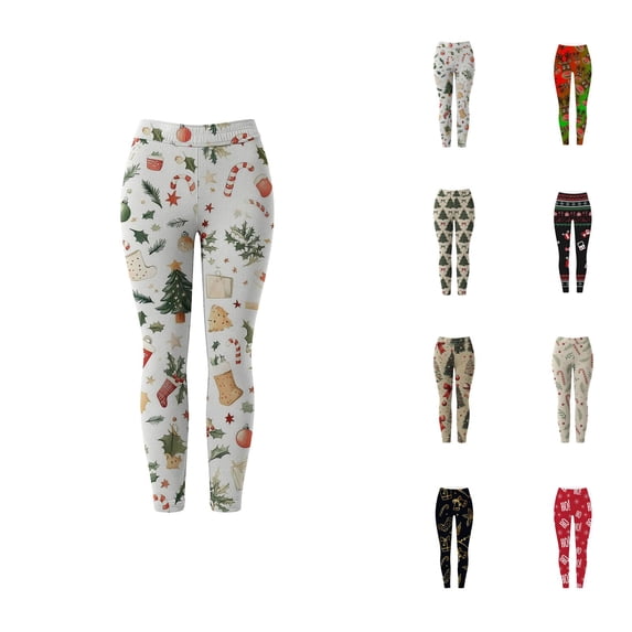 Christmas Leggings for Women Elastic High Waist Slim Fit Festive Print Thermal Leggings Workout Yoga Pants