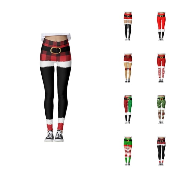 Christmas Leggings for Women Elastic High Waist Slim Fit Funny Santa Claus Print Tights Pants Workout Yoga Pants