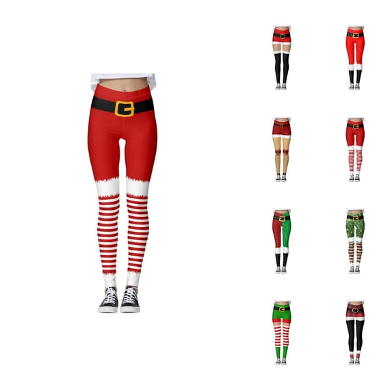 Christmas Leggings for Women Elastic High Waist Slim Fit Funny Santa Claus Print Tights Pants Workout Yoga Pants