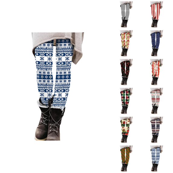Christmas Leggings for Women Elastic High Waist Slim Fit Workout Yoga Pants Festive Print Holiday Leggings