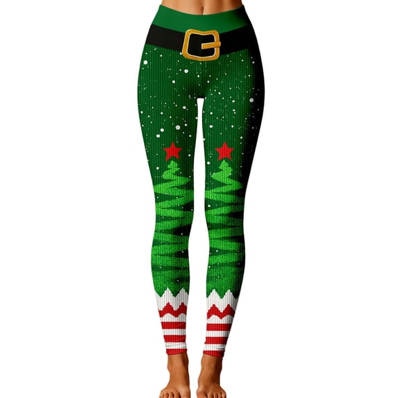 Christmas Leggings for Women High Waisted Santa Claus Print Ankle Length Seasonal Printed Leggings Soft Brushed Pants