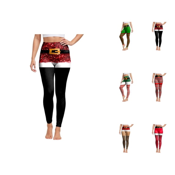 Christmas Leggings for Women High Waisted Santa Claus Print Ankle Length Seasonal Printed Leggings Soft Brushed Pants