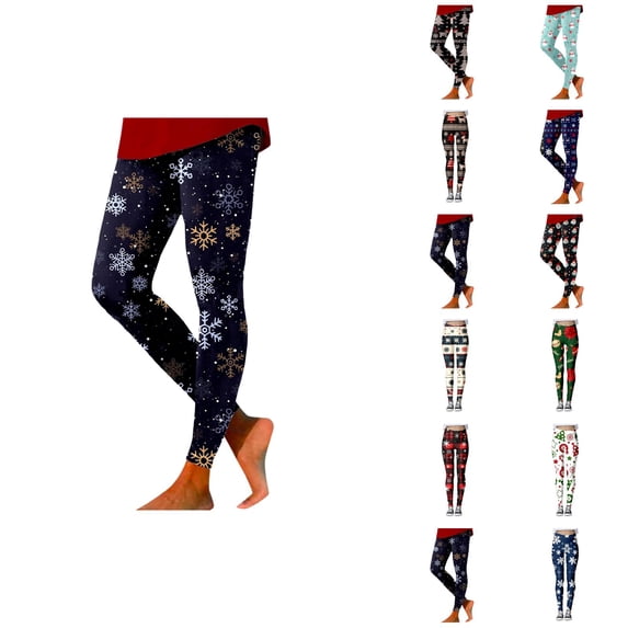Christmas Leggings for Women High Waisted Santa Claus Print Ankle Length Seasonal Printed Leggings Soft Brushed Pants