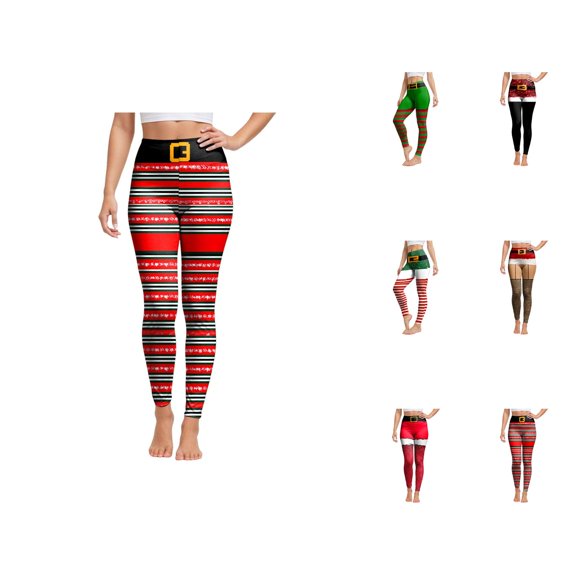 Christmas Leggings for Women High Waisted Santa Claus Print Ankle Length Seasonal Printed Leggings Soft Brushed Pants