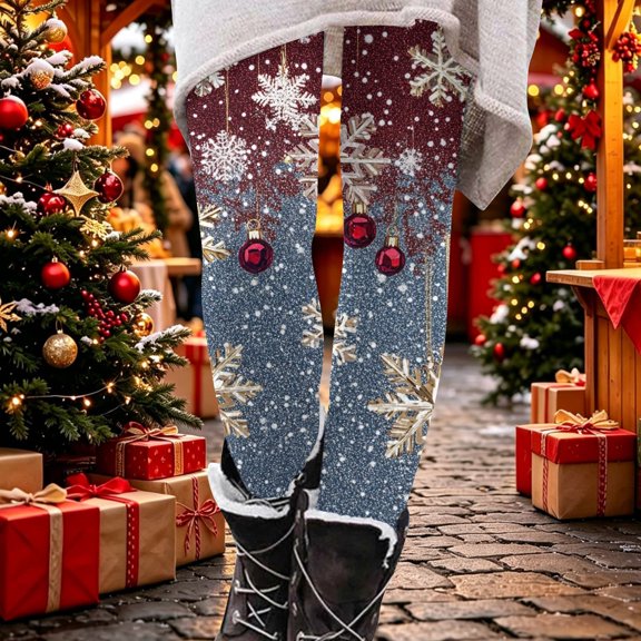 Christmas Leggings for Women Soft Tummy Control High Waisted Tights Xmas Snowflake Graphic Workout Gym Yoga Pants Sky Blue,M