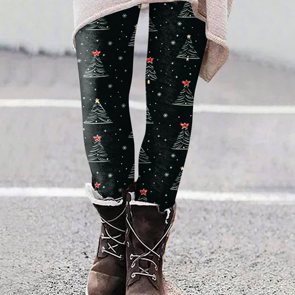 Christmas Leggings for Women Thermal Warm High Waisted Tummy Control Legging Workout Gym Yoga Pants 3XL