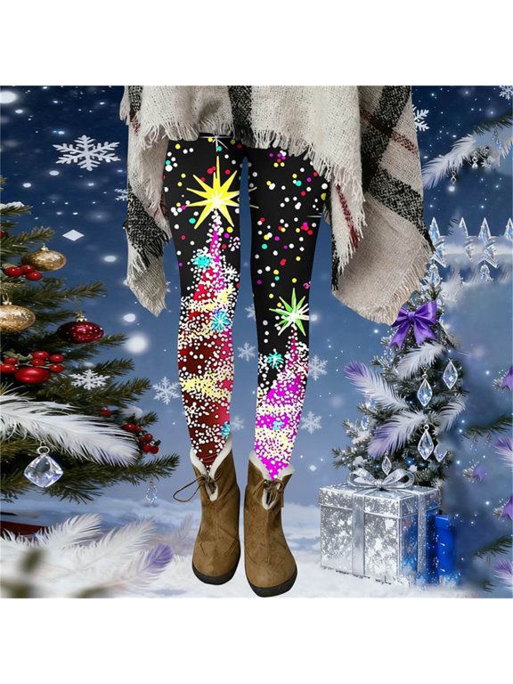 Christmas Leggings for Women Thermal Warm High Waisted Tummy Control Legging Workout Gym Yoga Pants Christmas Tights