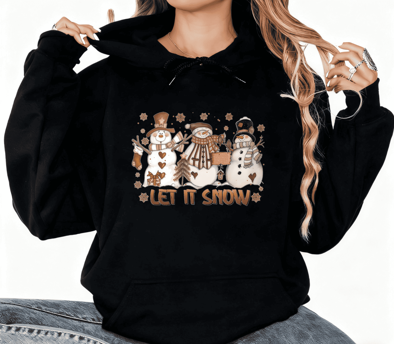 Cute Women's Let It Snow Christmas T-Shirt With Snowman Print - 3/4 Sleeve Raglan Baseball Tee In Red, Small - View #9
