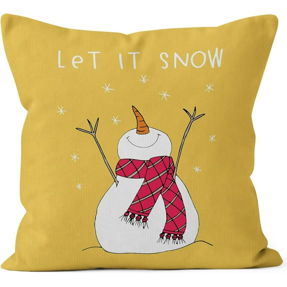 Christmas Let It Snow Snowman Decorative Pillowcase Throw Pillow Cover, Merry Christmas Snowman Farmhouse for Sofa Bed Room Home Decor 18 x 18 Inch Pillow Case (Yellow)