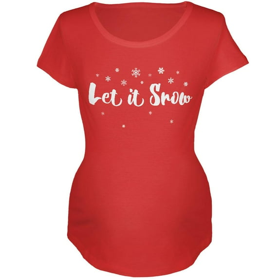 Christmas Let it Snow Script Snowflakes Maternity Soft T Shirt Red MD