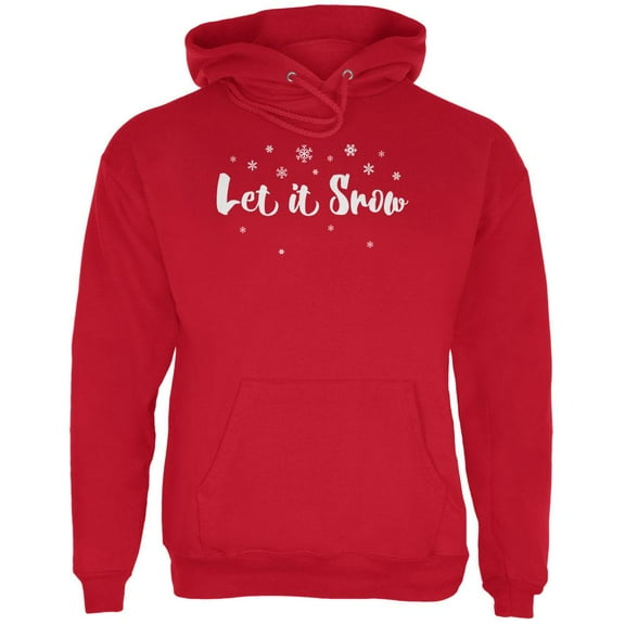 Christmas Let it Snow Script Snowflakes Mens Hoodie Red 2XL