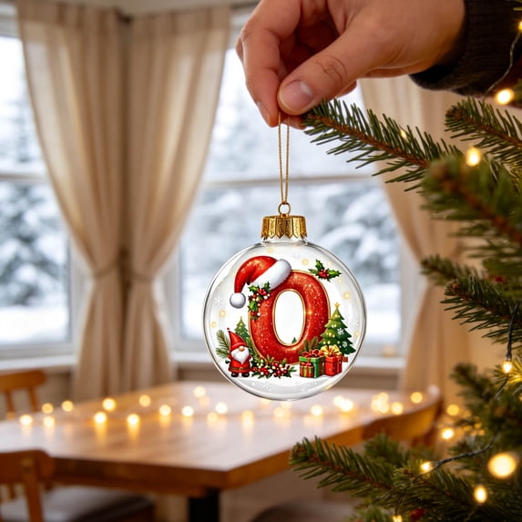 Christmas Letter Ball Ornament, 3.15in Light Up Acrylic Ball with Warm LED, O Initial Hanging Ornament for Christmas Tree Decor