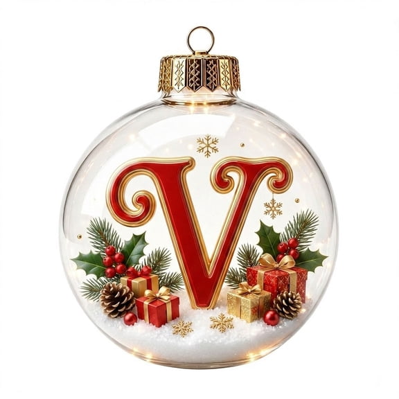 Christmas Letter Ball Ornament, Clear Bauble with Acrylic Initial, Hanging Xmas Tree Decoration for Winter Wedding Mantel Stairway