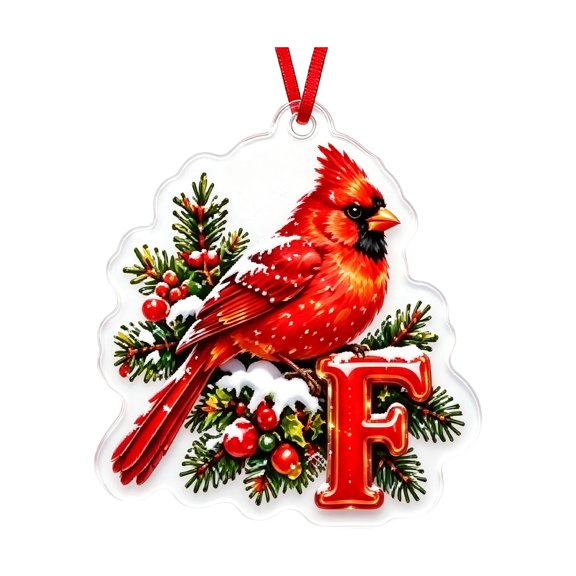 Christmas Letter Hanging Ornament 2D Acrylic Decoration for Tree Home Full 26 Letters Festive Illustration Pre-tied Red String for Tree Home Display Style F