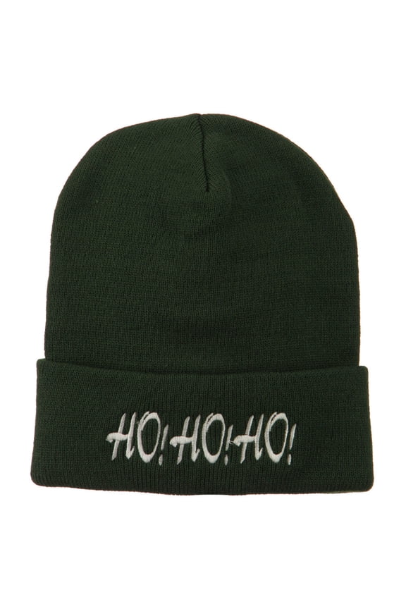 Christmas Letter Ho Ho Ho Embroidered Beanie - Olive OSFM