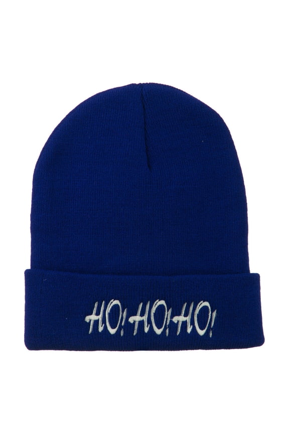 Christmas Letter Ho Ho Ho Embroidered Beanie - Royal OSFM