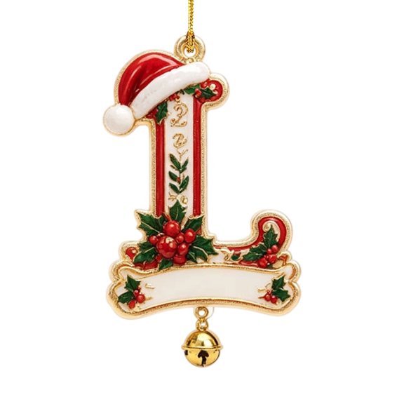 Christmas Letter Ornament,3.1" 2D Acrylic Alphabet Initial Hanging Ornament, Christmas Tree Decoration with Santa Hat and Bell (L)