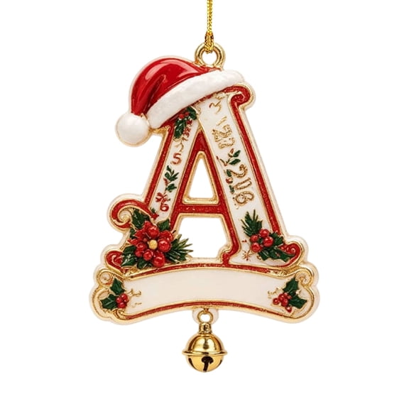 Christmas Letter A Ornament, 3.15" Acrylic Tree Initial Decor with Bell, 2D Flat Alphabet Pendant for Xmas Holiday Party Decor, Personalized Ornaments, Stocking Stuffer Gift, Holiday Decoration Gift