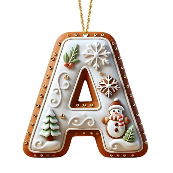 Christmas Letter Ornament 8cm Acrylic Alphabet Winter Woodland Scene Hanging Xmas Tree Initial Pendant