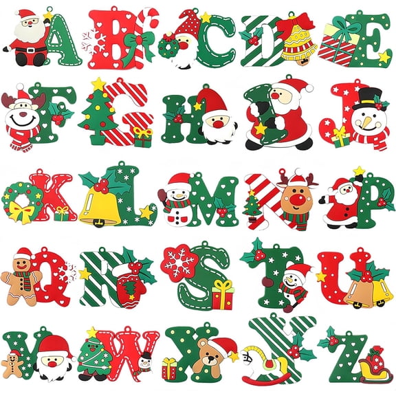 Christmas Letter Ornaments for Tree Decoration, 26pcs Xmas Mini Alphabet Pendant, A to Z Letters Hanging Ornament for Holiday Stocking Stuffers Gift Wrap Wreath Garland Decor