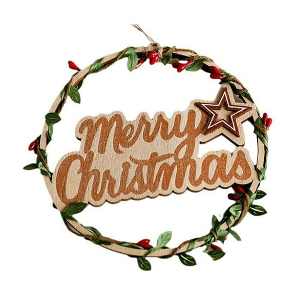 Christmas Letter Sign, Christmas Tree Decoration, Wooden Hanging Sign for Holiday Decoration, Handmade Yellow Wooden Wreath, 15x15cm Durable Festive Christmas Ornament
