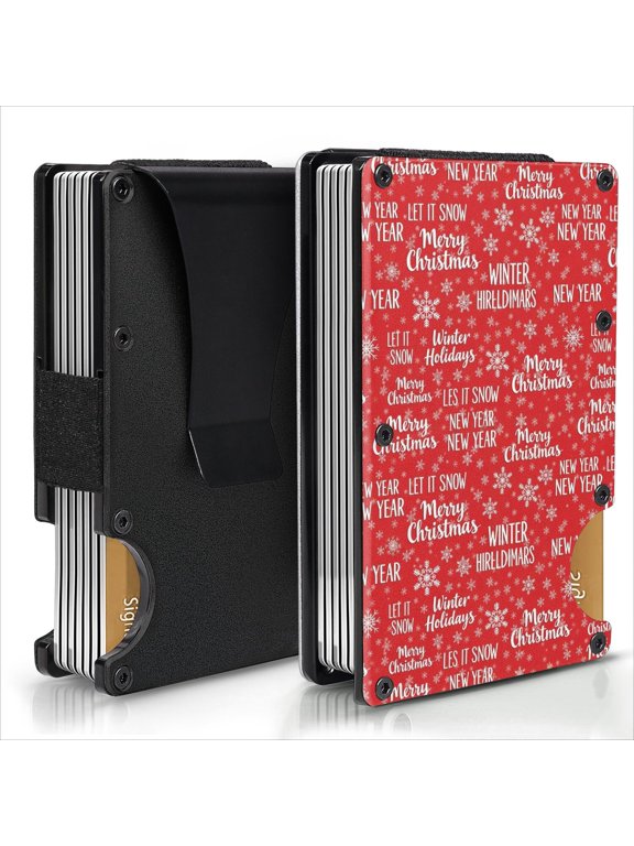 Christmas Letter Snowflake Pattern Aluminum Tactical Wallet, Slim Metal Card Wallet with Money Clip & Easy Access Notch, Rust Resistant Gifts for Men Women Everyday Carry,3.4 X 2.2 Inches