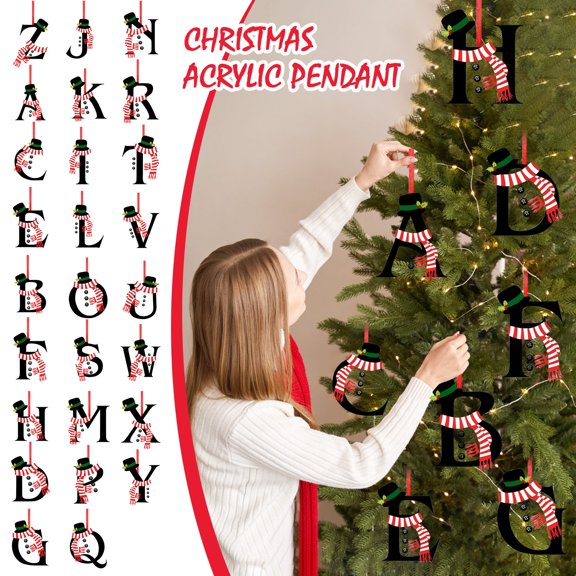 Christmas Letters Wearing Scarves 26 Letters Pendants, Christmas Tree Pendants, Christmas 26 Letter Decoration, Christmas Decoration