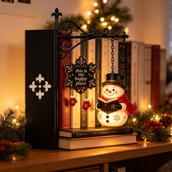 Christmas Library Lantern Decorative Bookshelf Lighting,Reading Figurine Shelf Lights for Study Reading Corner Home Library,Gift for Book Lovers and Christmas Decor Enthusiasts,Snowman