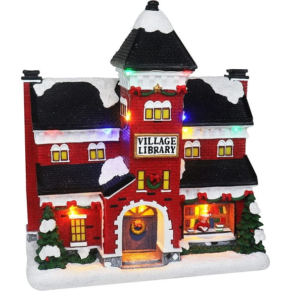 Christmas Library Tabletop Display LED Lighted Musical Christmas Village Perfect Addition to Your Christmas Indoor Decorations & Holiday Collections