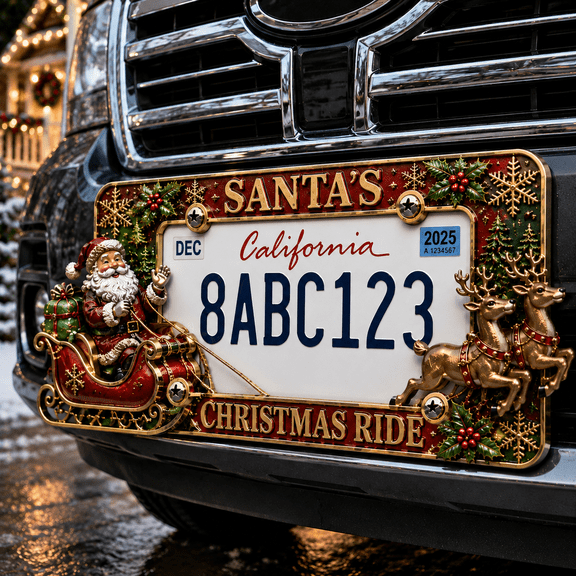 Christmas License Plate Frame – Festive Style for Every Ride, License Plate Border, Durable Winter Auto Accessory for Holiday Display lager-A