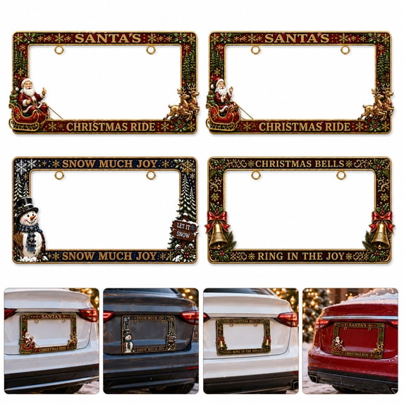 Christmas License Plate Frame, Festive Vehicle Plate Border for Standard Us Mounting Holes, Seasonal Car Exterior Decoration, Holiday Auto Accessory Accent, Seasonal Home Accent, A