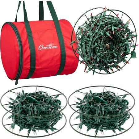 Camerons Christmas Light Storage Reel 3 Pack w Zippered Carrying Bag Case- 12" XL Heavy Duty Metal Construction for Tree Lights, Wind up Extension Cords, Garland- Holiday Decoration Organizer