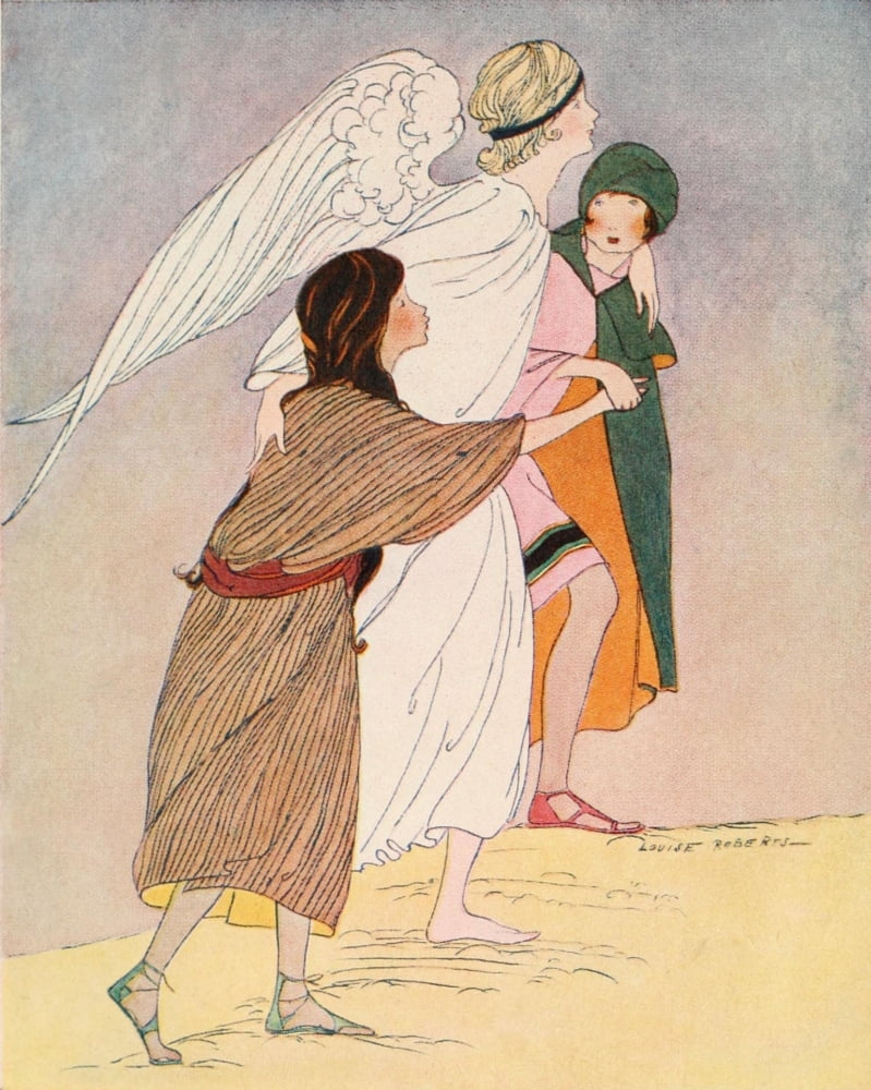Christmas Light 1922 Angel & Children Canvas Art - Louise Roberts (18 x 24)