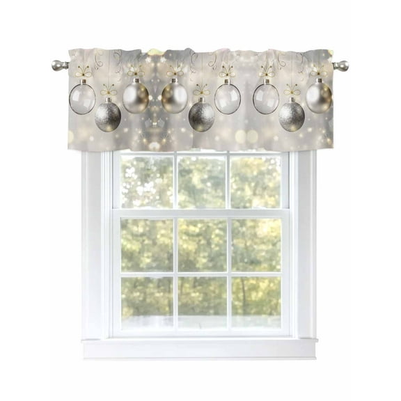 Christmas Light Ball Valances for Windows Winter Silver Ball Abstract Art Kitchen Valance Curtain Rod Pocket Small Curtains for Cafe Bathroom Laundry Basement 42" x 12"