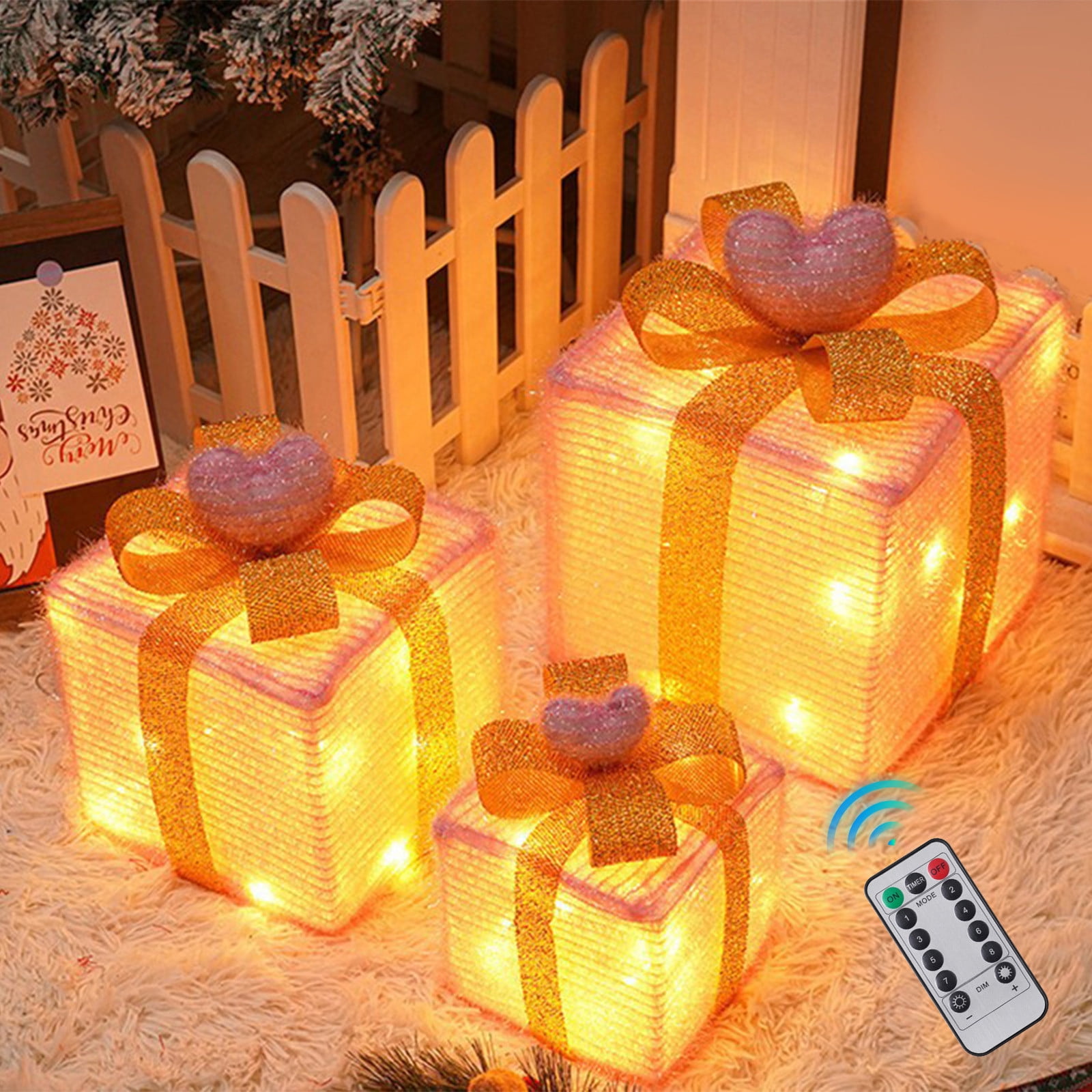 Christmas Light Box Remote Control Set of 3 LED Gift Boxes Decoration