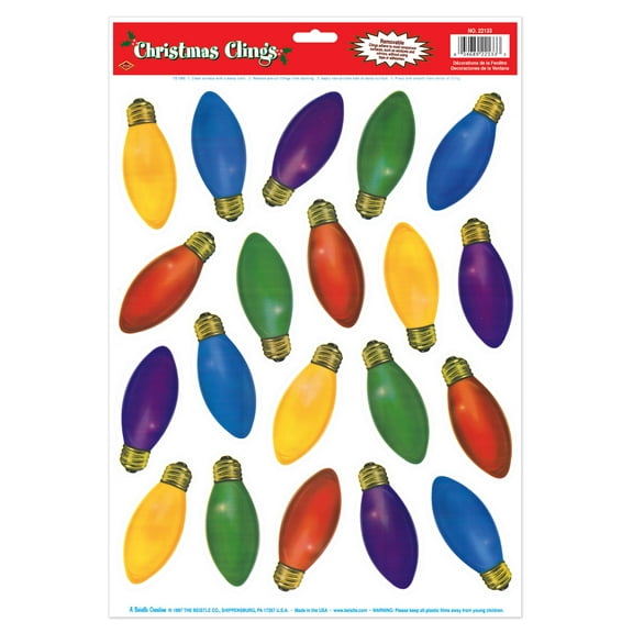 Christmas Light Bulb Clings 12" X 17" Sh - 12 Pack