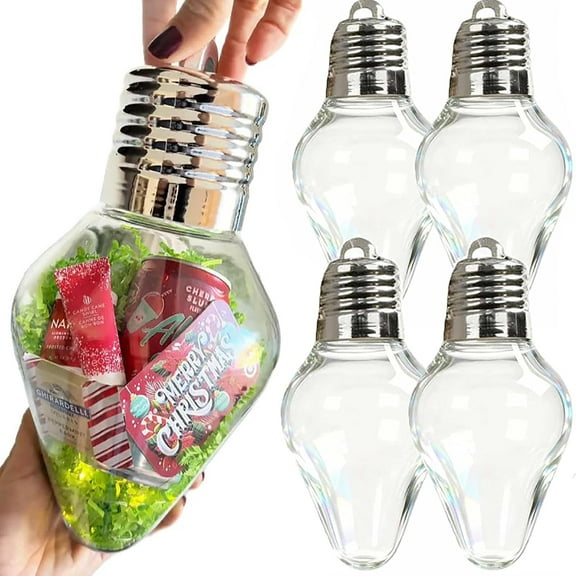 Christmas Light Bulb Gift Jar,Large Christmas Light Bulb Gift Container Plastic Jar - Clear Bulb Shape with Metal Lid for Holiday DIY Gifts Decor and Festive Presentations