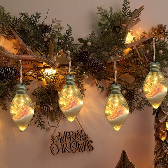 Christmas Light Bulb Ornament, Transparent LED Hanging Decoration with Purple Hydrangea Flowers Inside Glowing Glass Bulb for Christmas Tree Holiday Wedding Home Party Decor 2025 Trend Collection
