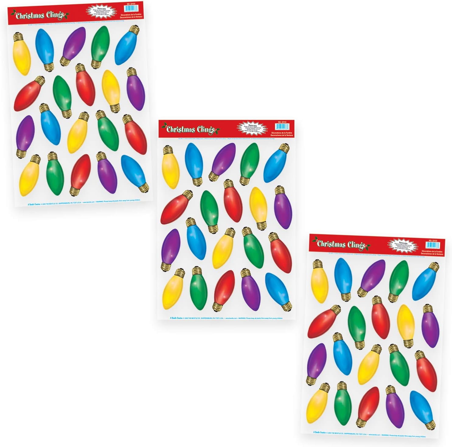 Christmas Light Bulb Window Clings (Pack Of 3)